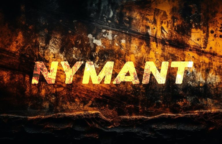 Nymant Rostiger Hintergrund mit hellem Schriftzug "NYMANT".
