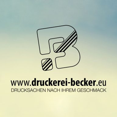 Logo der Druckerei Becker mit Website und Slogan für individuelle Drucksachen.