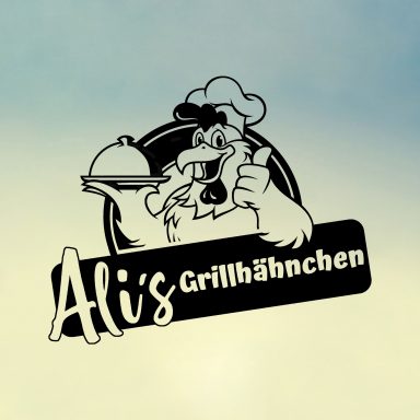 Logo von Ali´s Grillhähnchen mit einem lustigen Huhn.