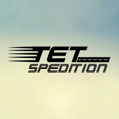 Logo der Firma "TET Spedition" mit dynamischem Schriftzug.