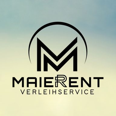Logo von MaierRent Verleihservice mit stilisiertem M in Schwarz und einem hellen Hintergrund.