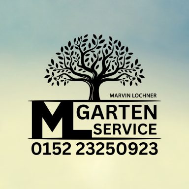 Logo von Marvin Lochner Gartenservice mit einem Baum und Kontaktnummer.