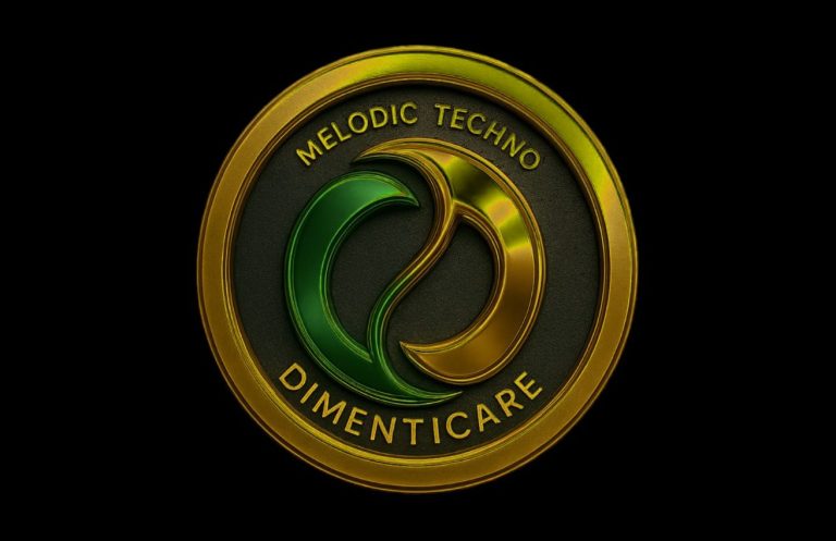 Dimenticare DJ Duo Logo von Dimenticare mit grünen und goldenen Elementen.